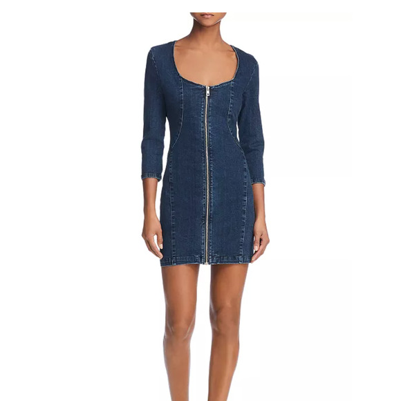 Guess Dress Women XS Blue‎ Zip-Front Body-Con Denim Y2K PREPPY Long Sleeve NWT - Picture 1 of 9